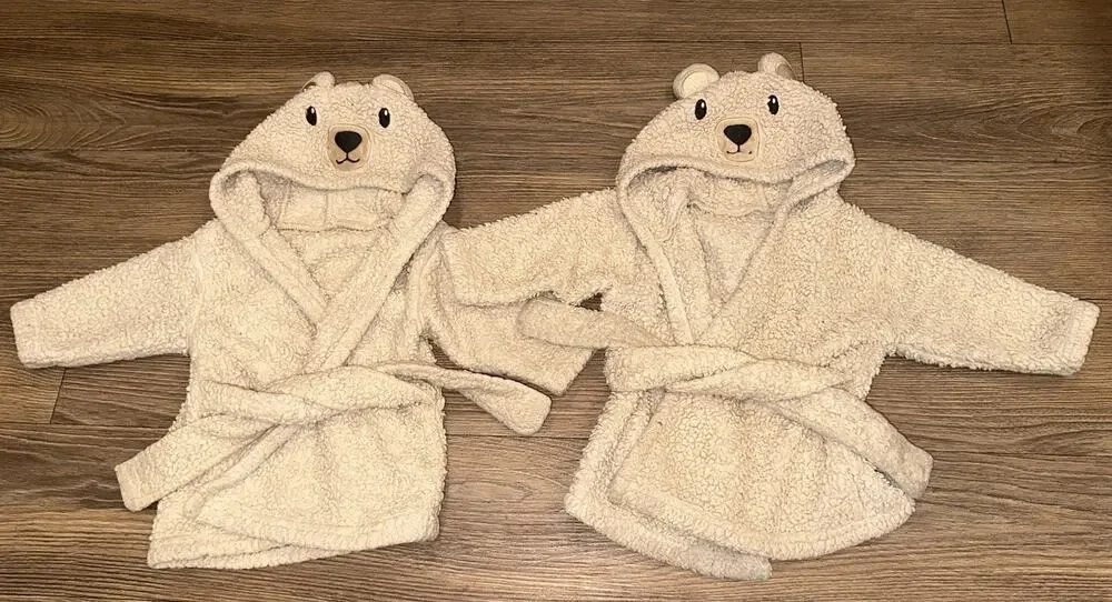 Hudson Baby Cozy Bear Plush Bathrobe 2 Piece Set Baby Size 0-9 Months